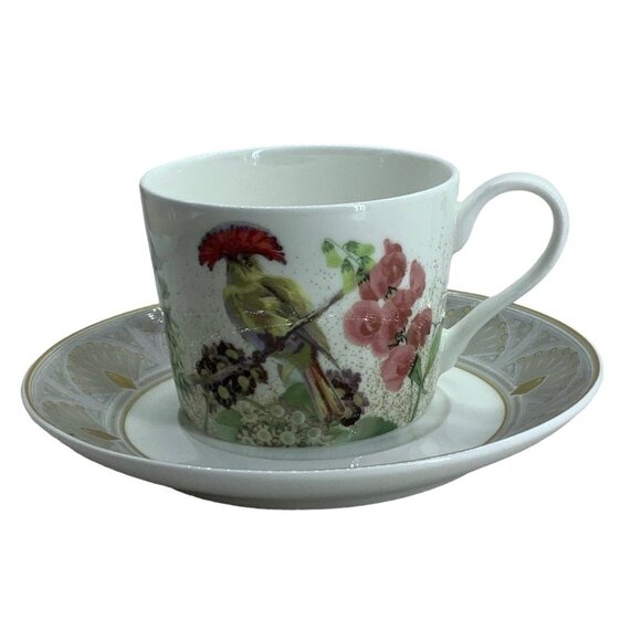 Stechcol Gracie Royal Flycatcher Bird Flower Amazonian Bone China Cup and Saucer - Picture 1 of 10